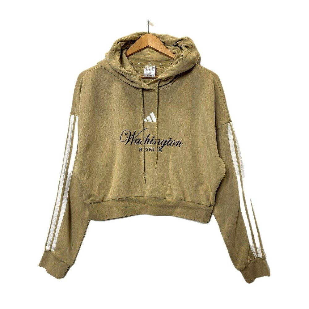Adidas Washington Huskies Campus Queen Cropped Pullover Hoodie Women Size M Gold